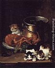 Alfred Brunel de Neuville Kittens with Mussels and a Lobster painting